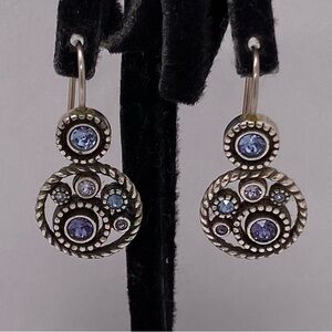 Elegant Silver Tone and Purple Dangle Earrings